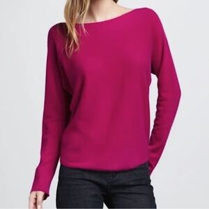 Vince Cashmere Wool Blend Sweater M Fuchsia Boatneck Luxury Cozy